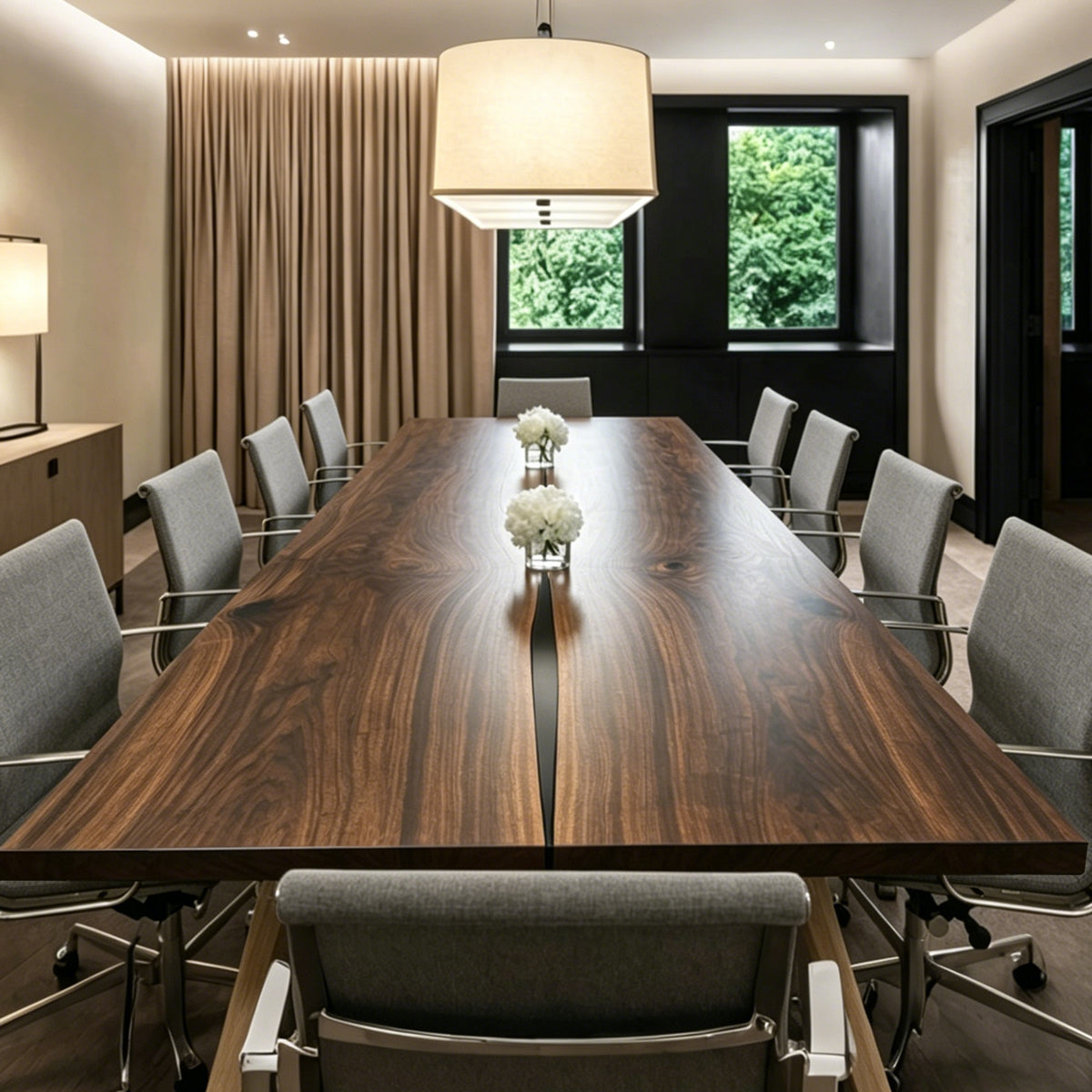 120inch book-match black walnut wood dining table for 10 people
