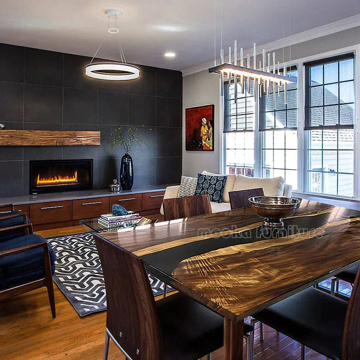 Luxury natural wood with black river dining table for 8 people - MOOKA FURNITURE
