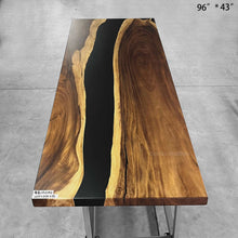 Load image into Gallery viewer, Walnut wood black resin river dining table