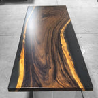 One piece natural wood with frosted grey epoxy river table dining table for 6-8 people - MOOKA FURNITURE