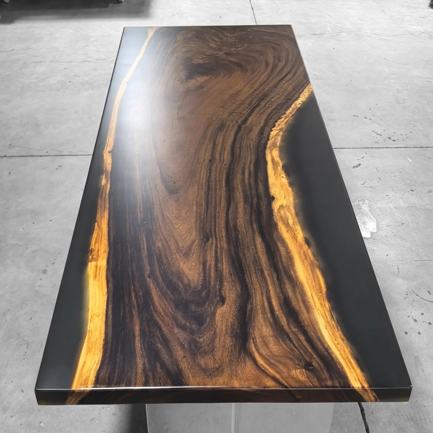 One piece natural wood with frosted grey epoxy river table dining table for 6-8 people - MOOKA FURNITURE