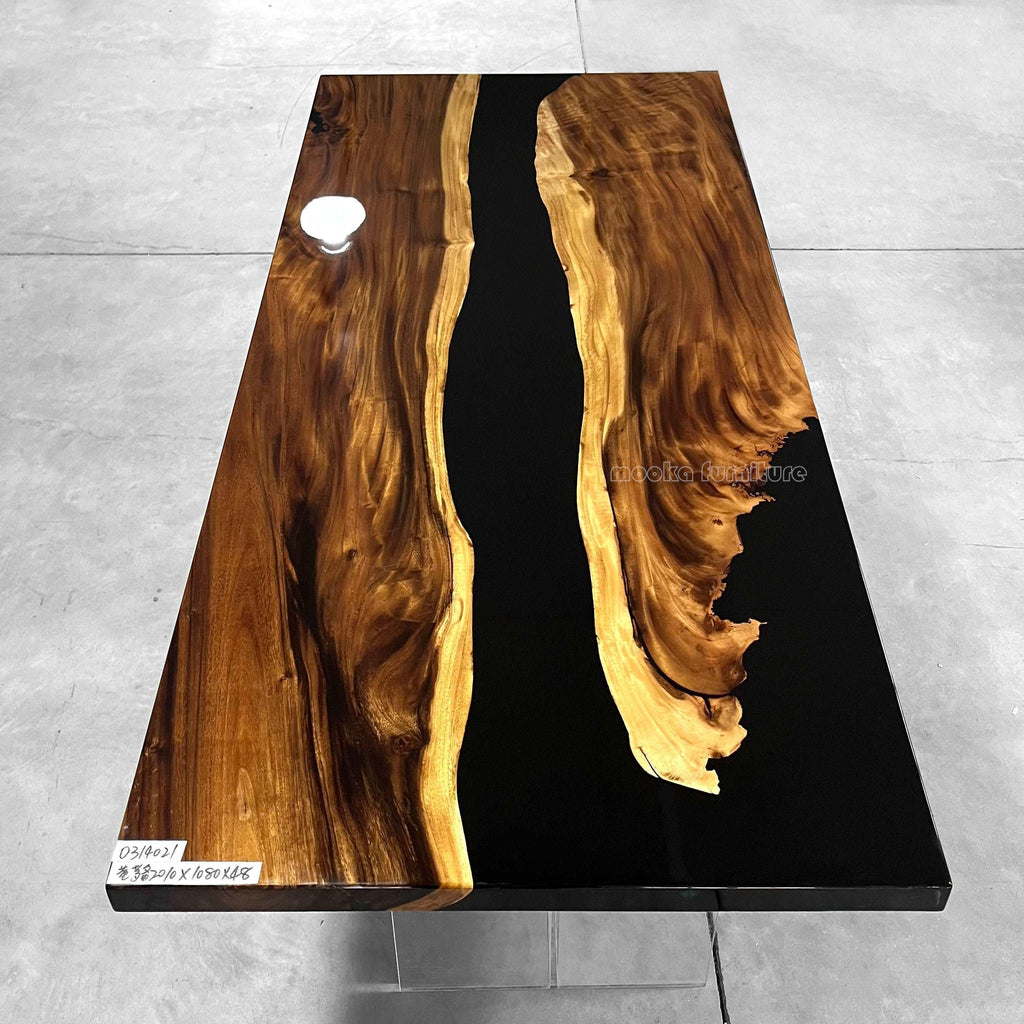 Luxury natural wood with black river dining table for 8 people - MOOKA FURNITURE