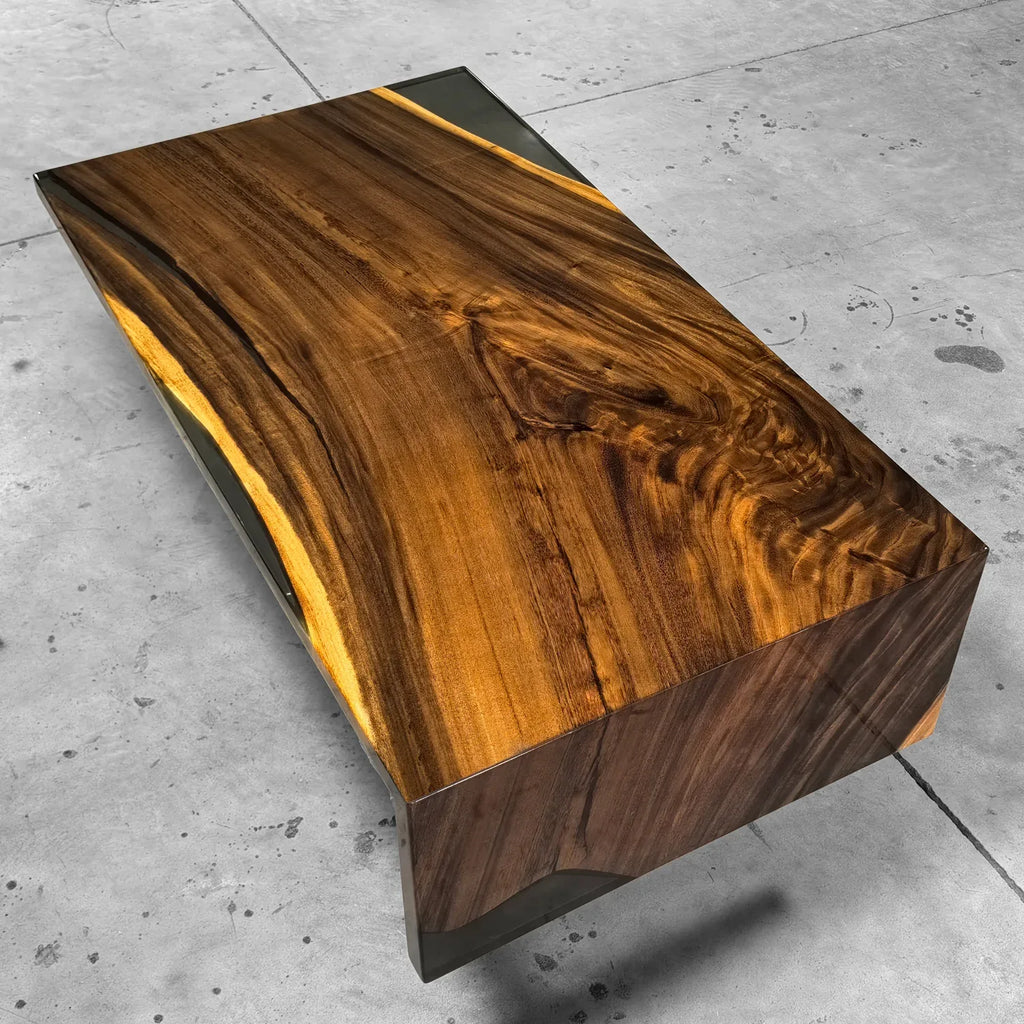 Unique stylish one piece wood epoxy waterfall coffee table - MOOKA FURNITURE