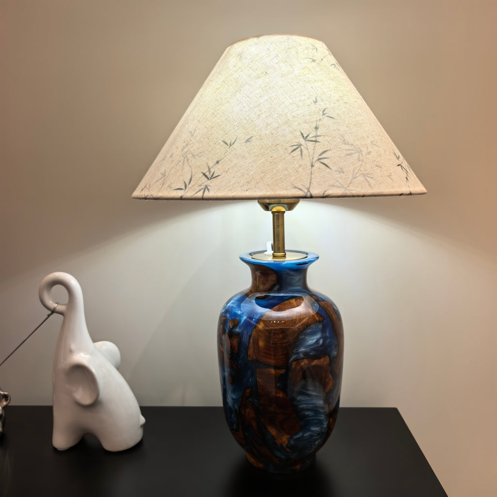 Hand-carved one-of-a-kind Burl Wood Resin table Lamp