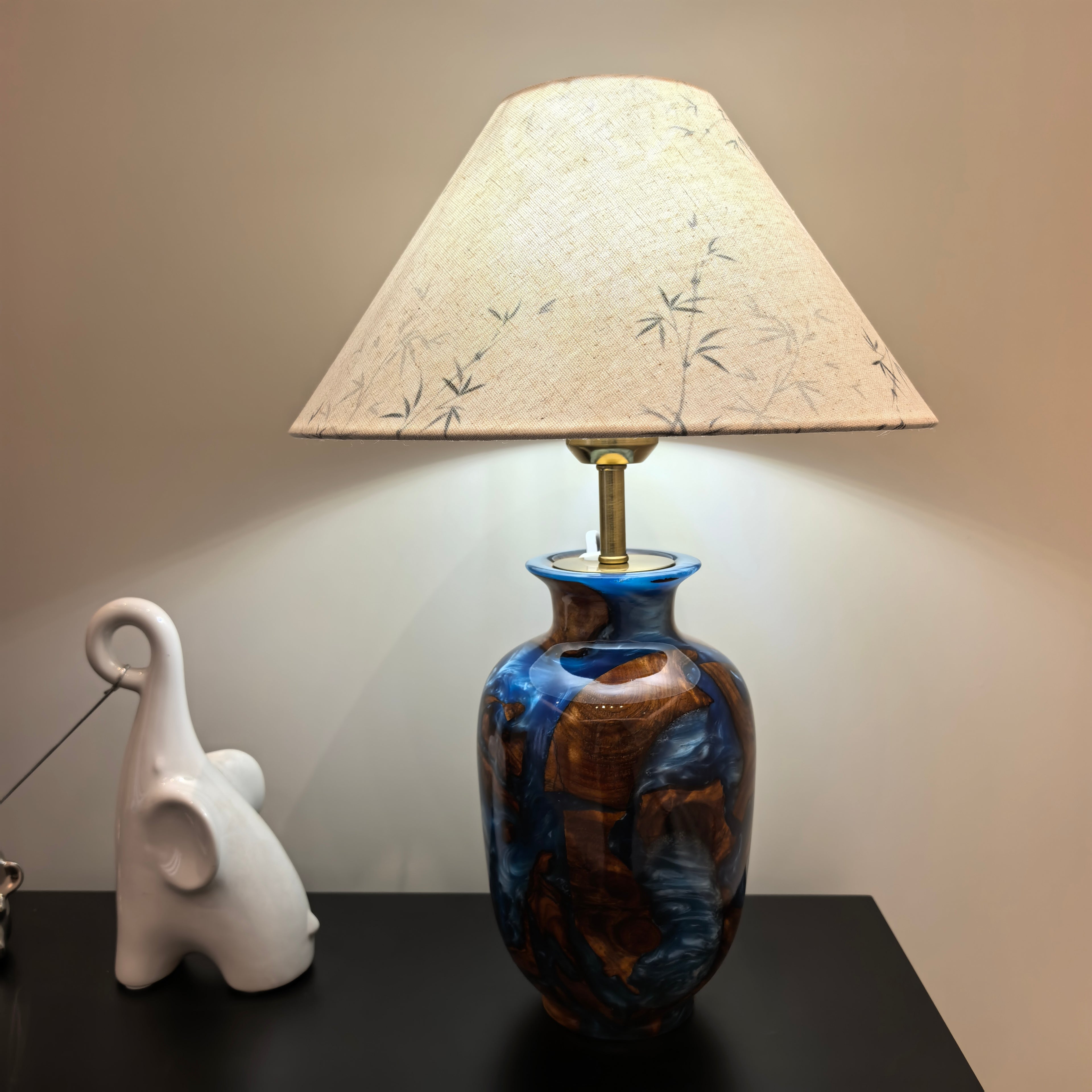 Hand-carved one-of-a-kind Burl Wood Resin table Lamp