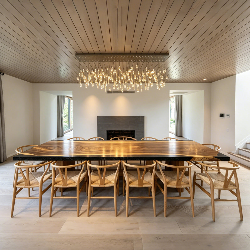 12ft Large one-piece wood river table for 12-14 people big family dining table