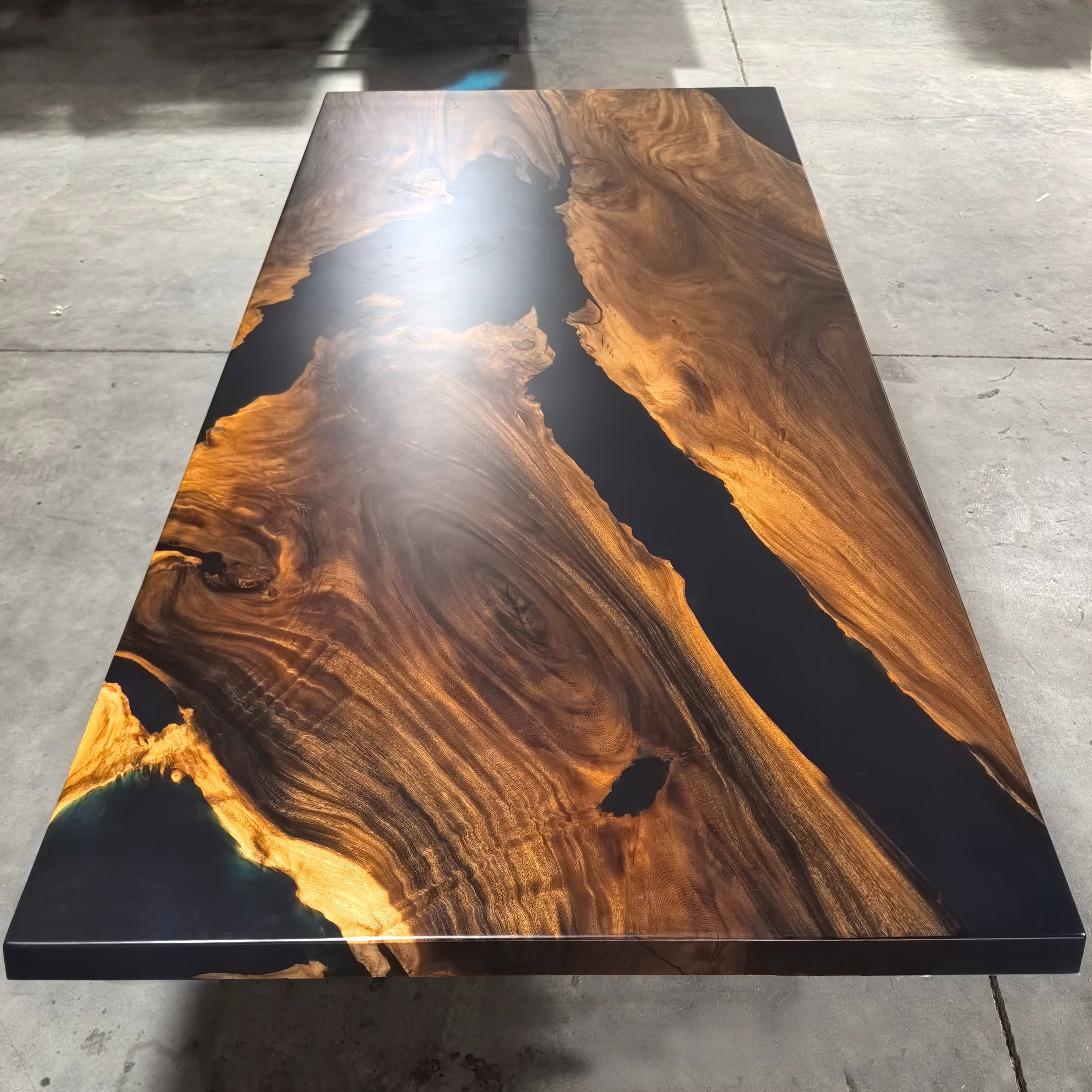 Deep blue epoxy luxury unique exotica wood dining table for 8 people