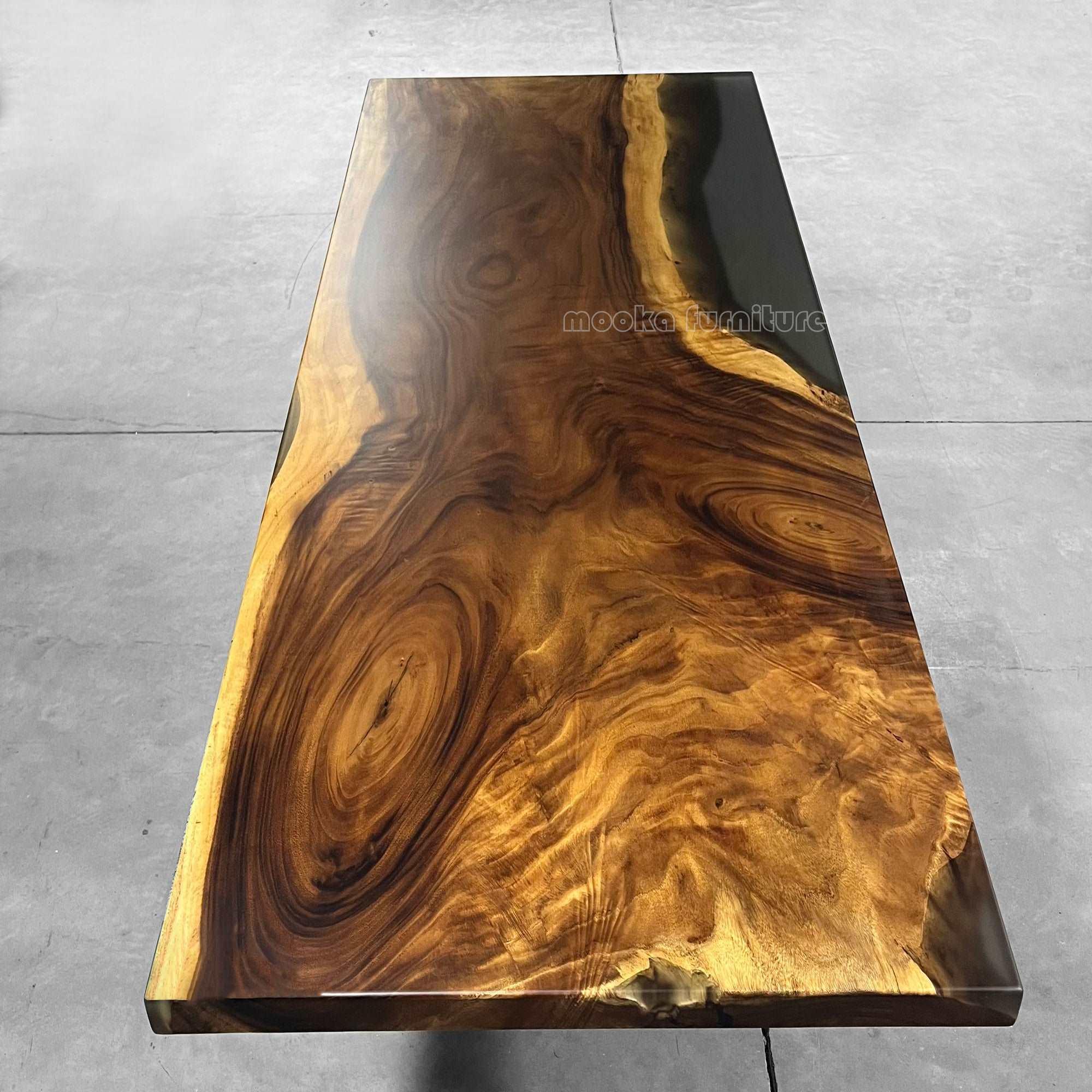 Single piece wood table clear grey epoxy river table to 8-10 person - MOOKA FURNITURE