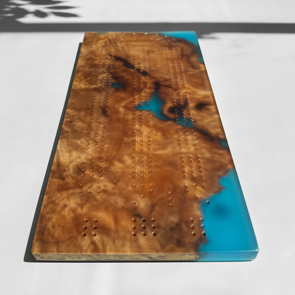 Unique Custom Handmade Luxury burl wood epoxy Cribbage Board