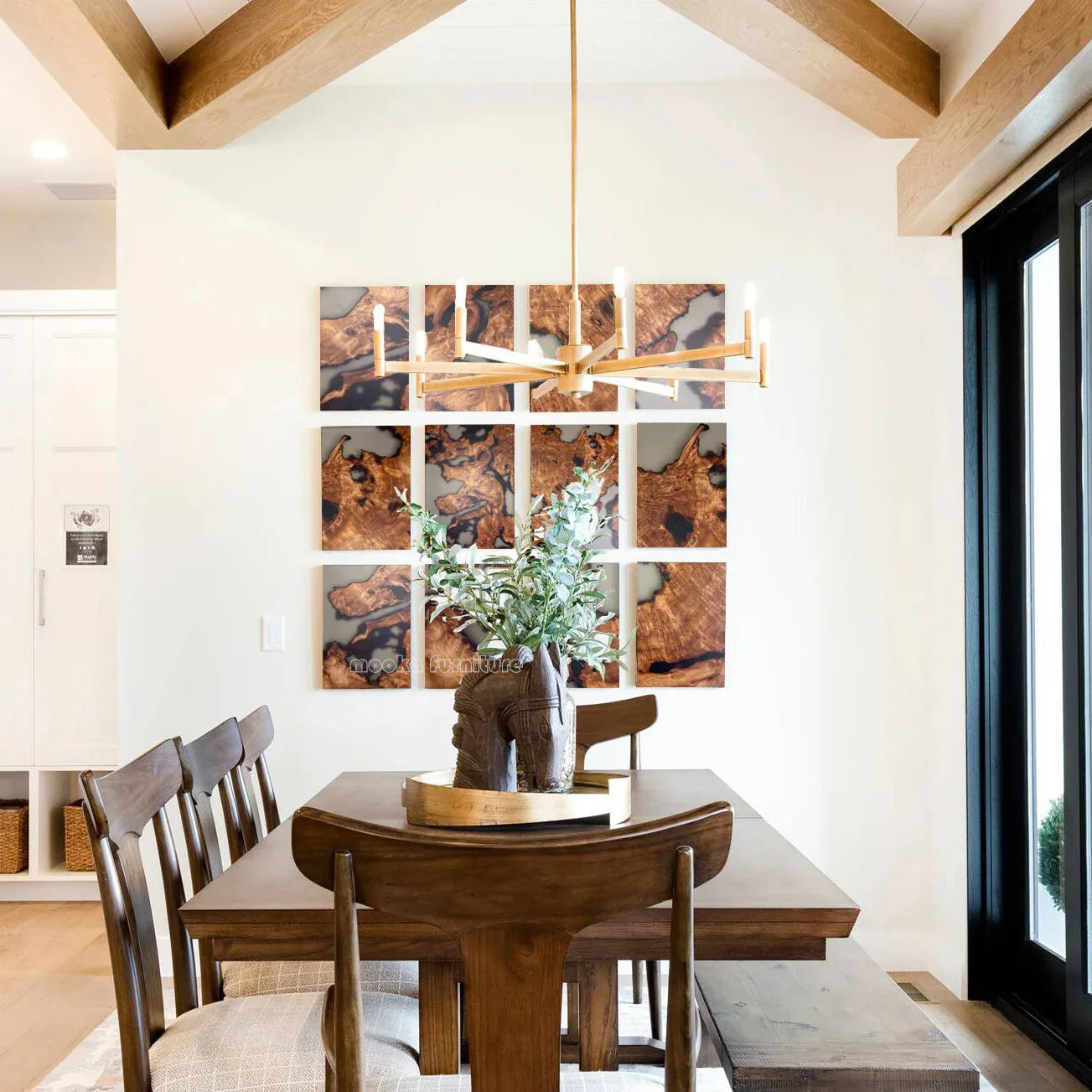 Set of 6 wood and transparent grey epoxy river Wall Art live edge Wall Decor Home decor Wall hanging Unique Home Gift - MOOKA FURNITURE