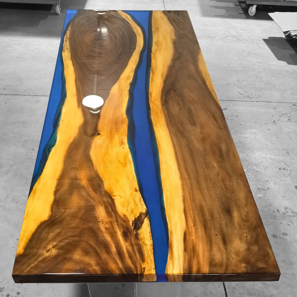 10 foot blue resin river table large wood dining table for 10-12 people - MOOKA FURNITURE