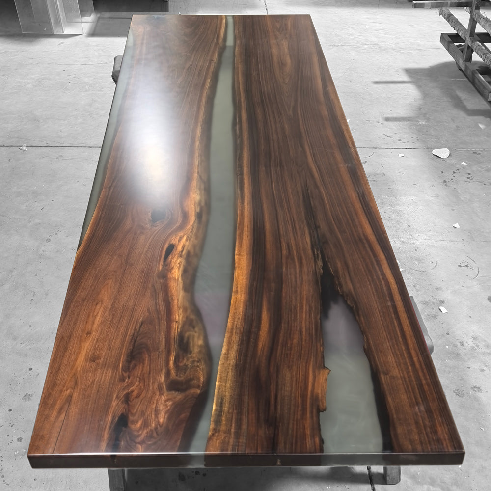 120 inch black walnut grey resin river table large dining table 10-12 seats