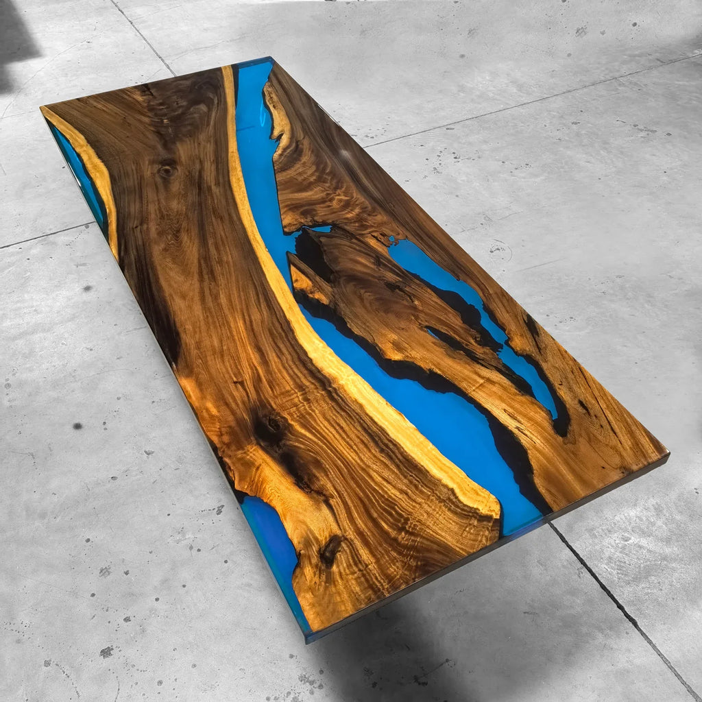 Unique stylish blue epoxy wood dining table for 8-10 people - MOOKA FURNITURE