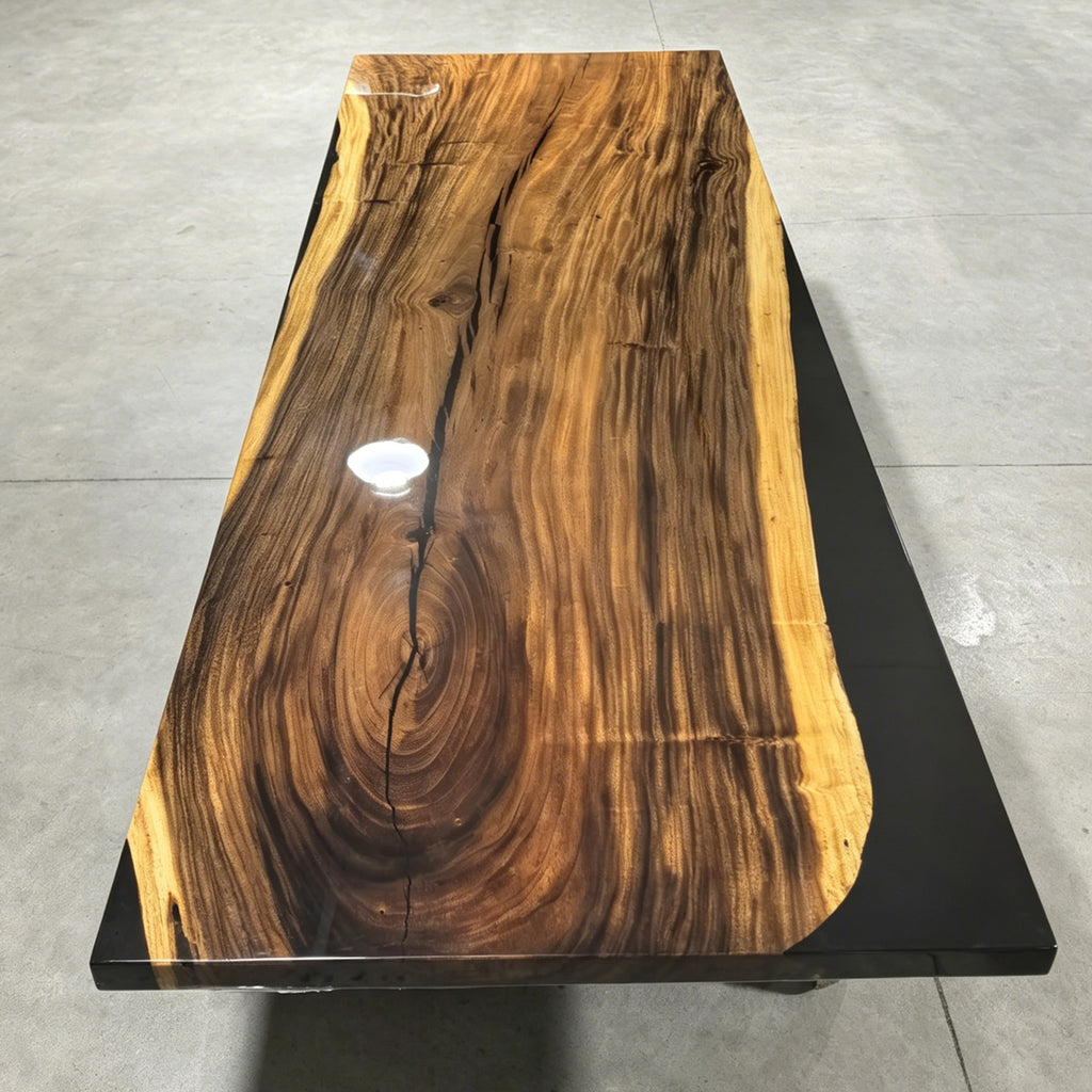 12ft one piece single solid wood table  Black epoxy glossy conference table for 12 seats
