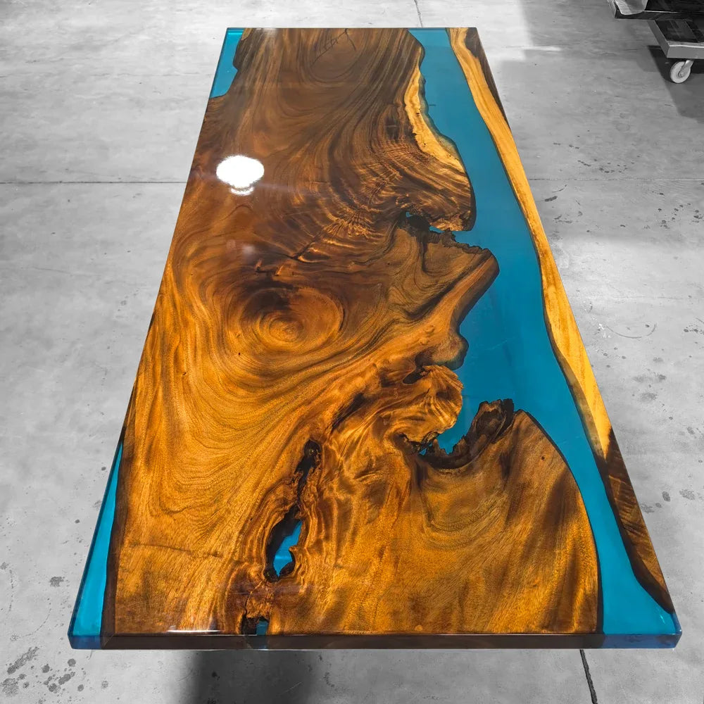 Unique stylish blue epoxy wood dining table for 8-10 people - MOOKA FURNITURE