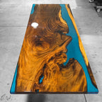 Unique stylish blue epoxy wood dining table for 8-10 people - MOOKA FURNITURE