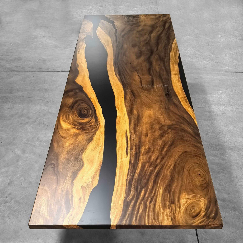 Dining table 144 inch long large size for 14 person solid wood black epoxy river table 12ft - MOOKA FURNITURE