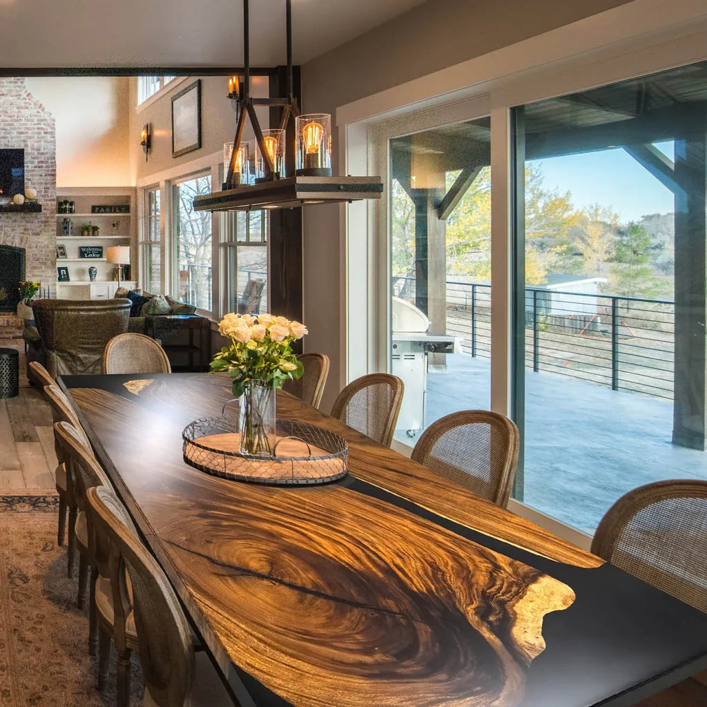 120 inch black resin river table large wood dining table for 10-12 people - MOOKA FURNITURE