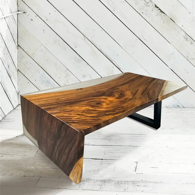 One piece wood resin coffee table waterfall table - MOOKA FURNITURE
