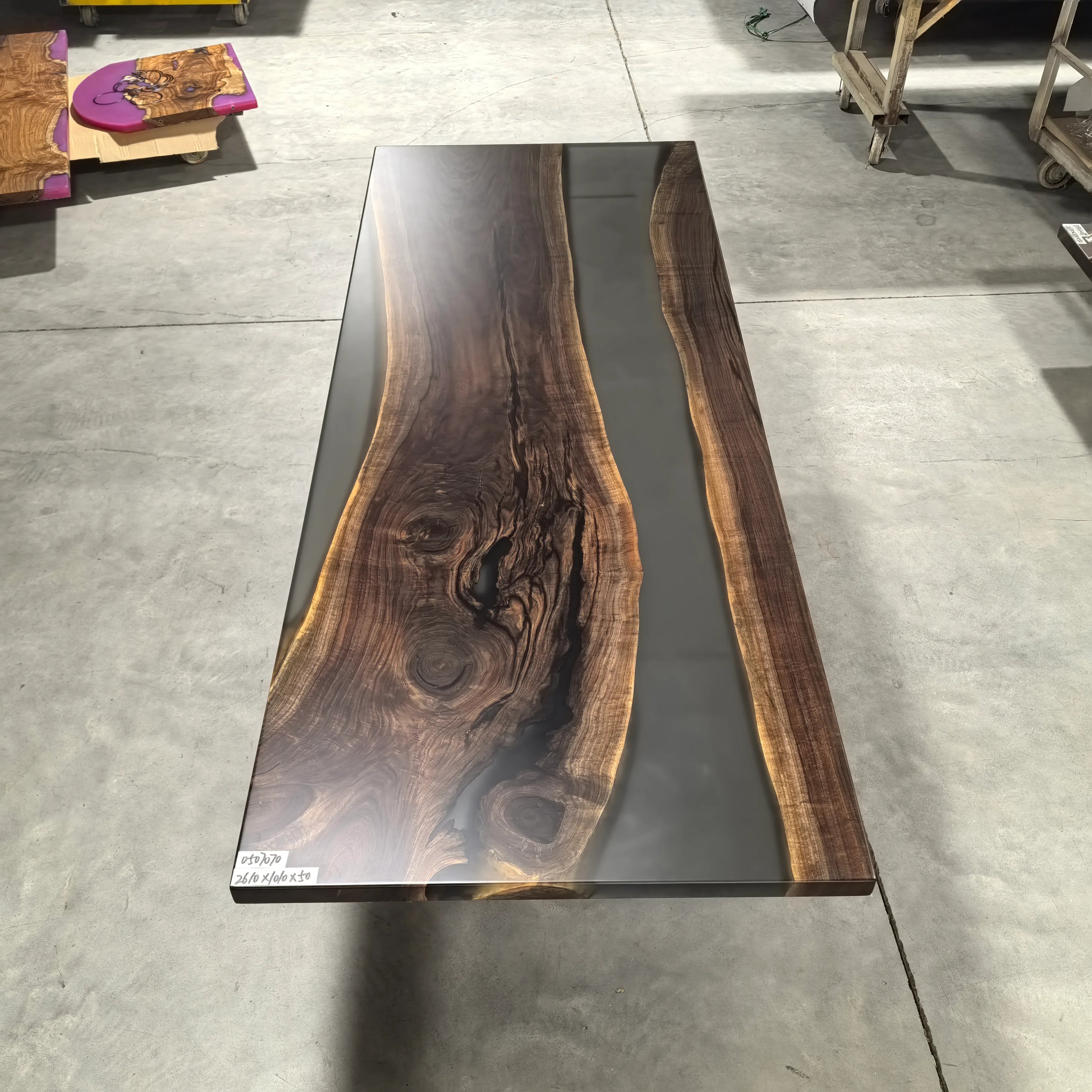 Luxury black walnut dining table with clear grey river dining table for 8-10 people - MOOKA FURNITURE