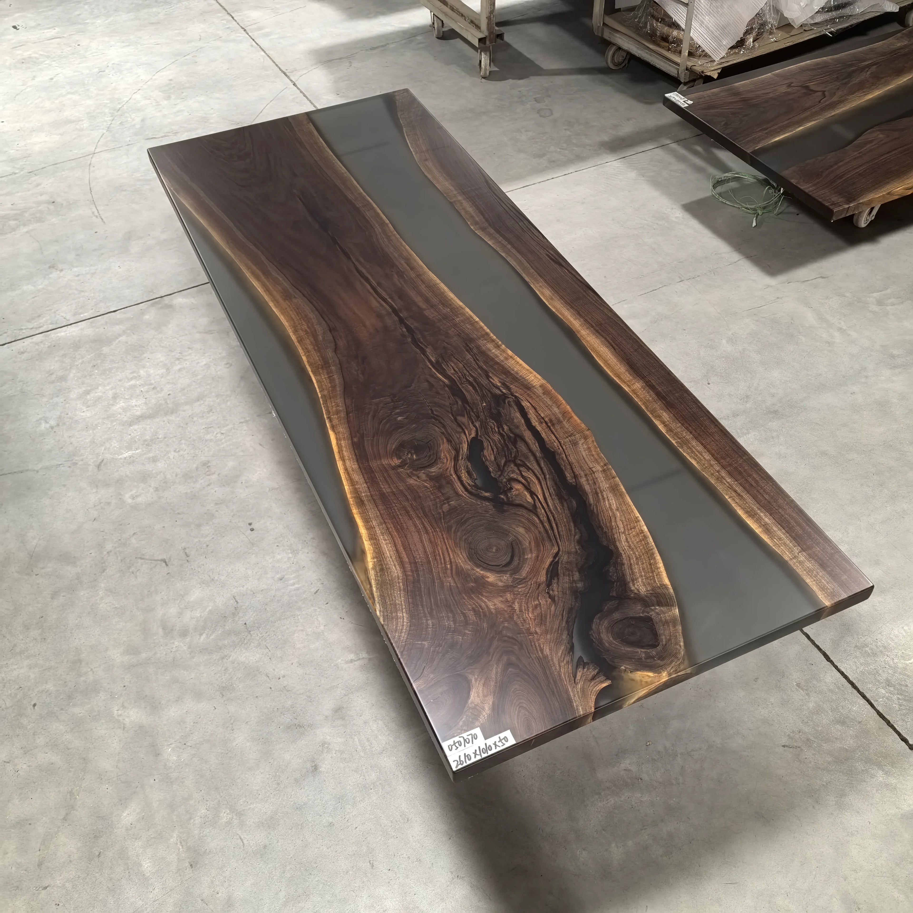 Luxury black walnut dining table with clear grey river dining table for 8-10 people - MOOKA FURNITURE