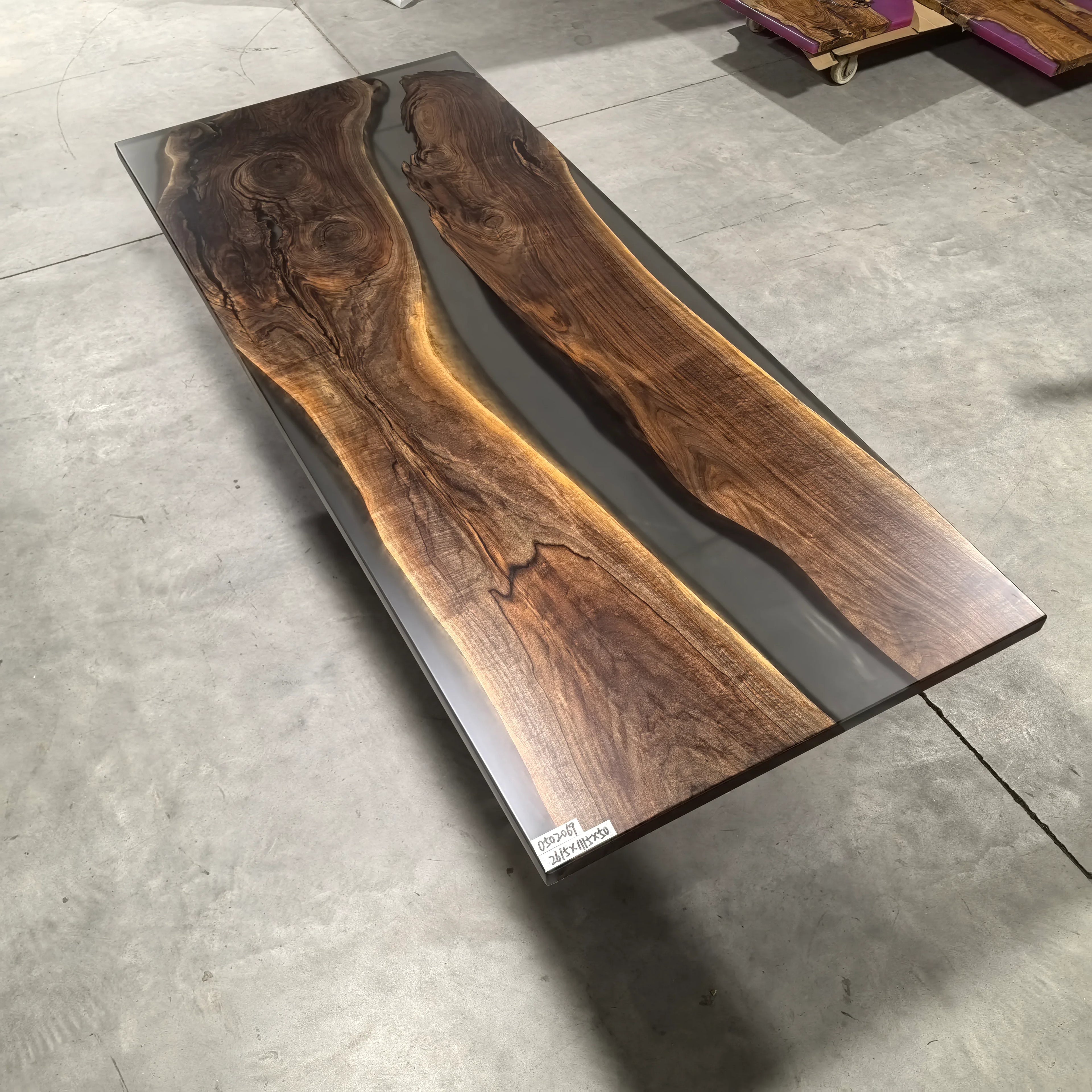 Luxury black walnut dining table with clear grey river dining table for 8-10 people - MOOKA FURNITURE