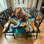 Turquoise creative resin wood customized dining table of clear blue green epoxy river table free shipping