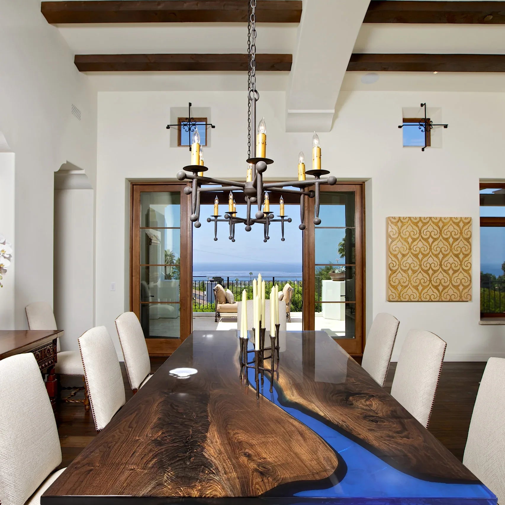 Unique blue epoxy river table with black walnut wood dining table 8 - MOOKA FURNITURE