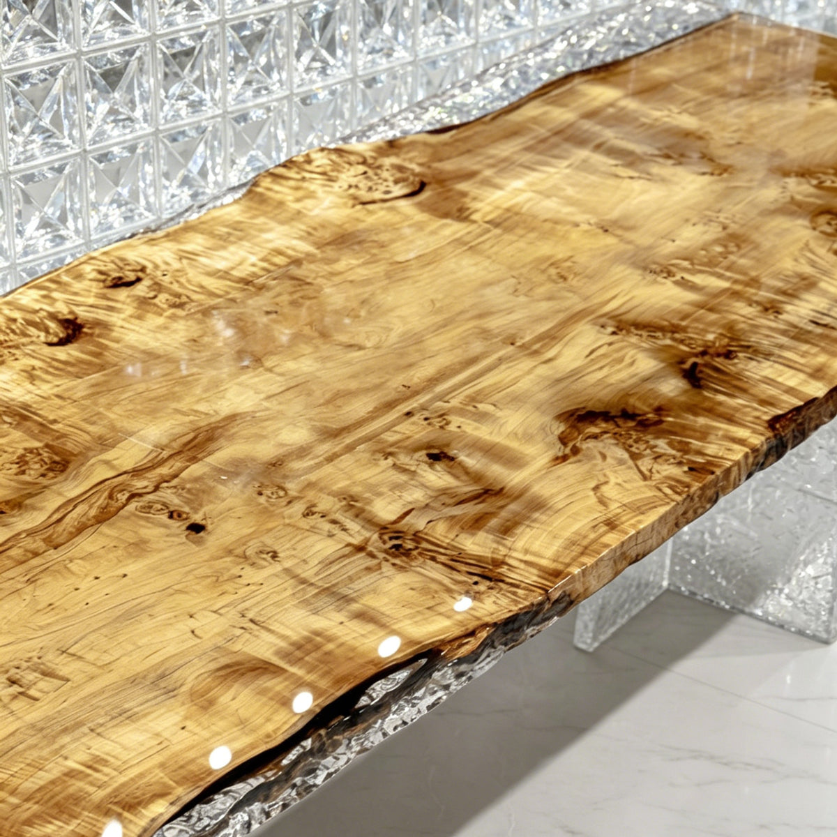 One piece wood dining table made of Poplar tumors with clear epoxy live edge table
