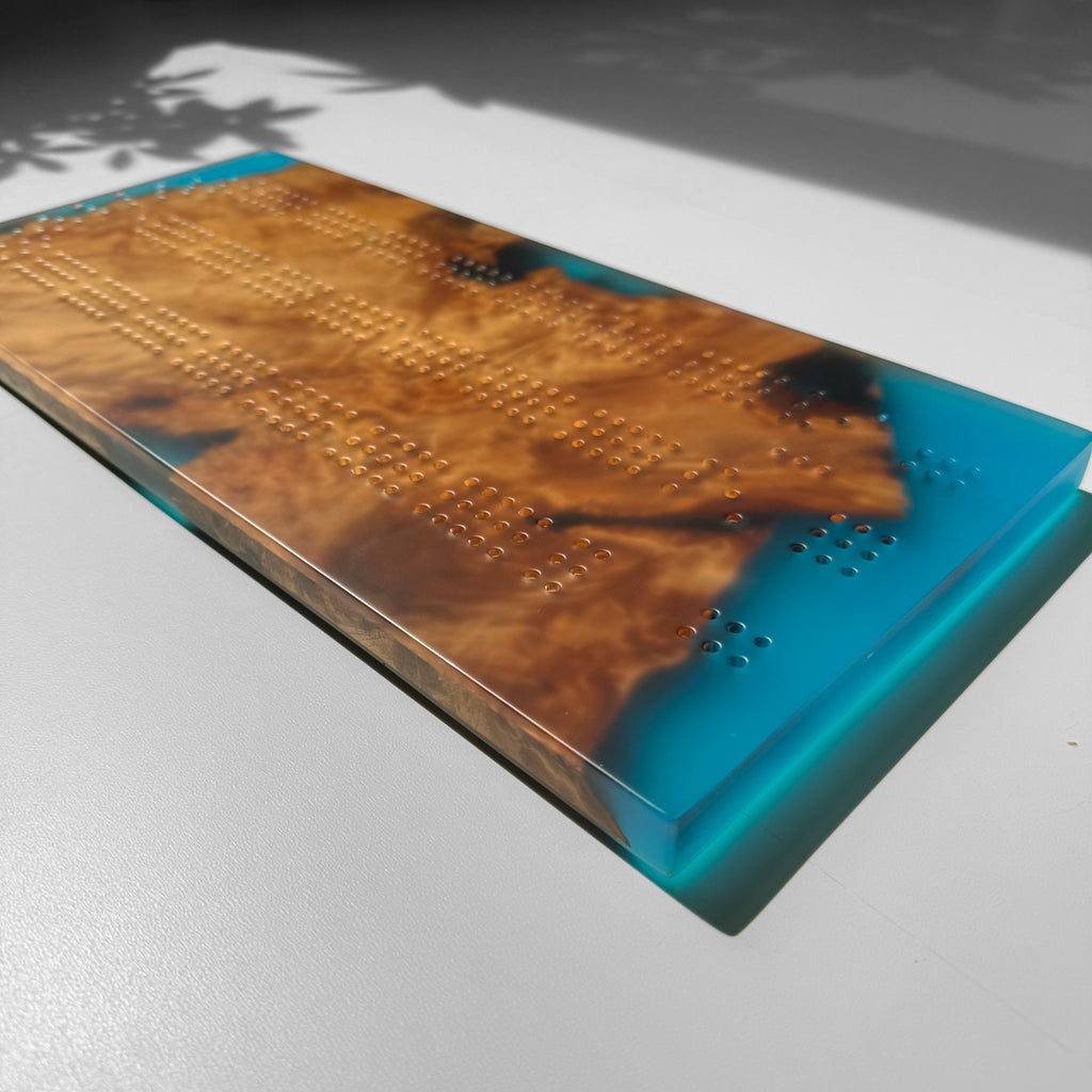 Unique Custom Handmade Luxury burl wood epoxy Cribbage Board