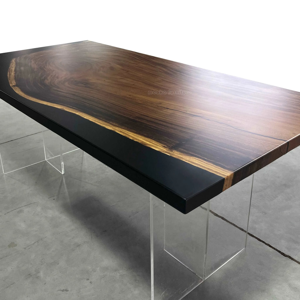 One-of-a-Kind two tone solid wood epoxy dining table for 8 people - MOOKA FURNITURE