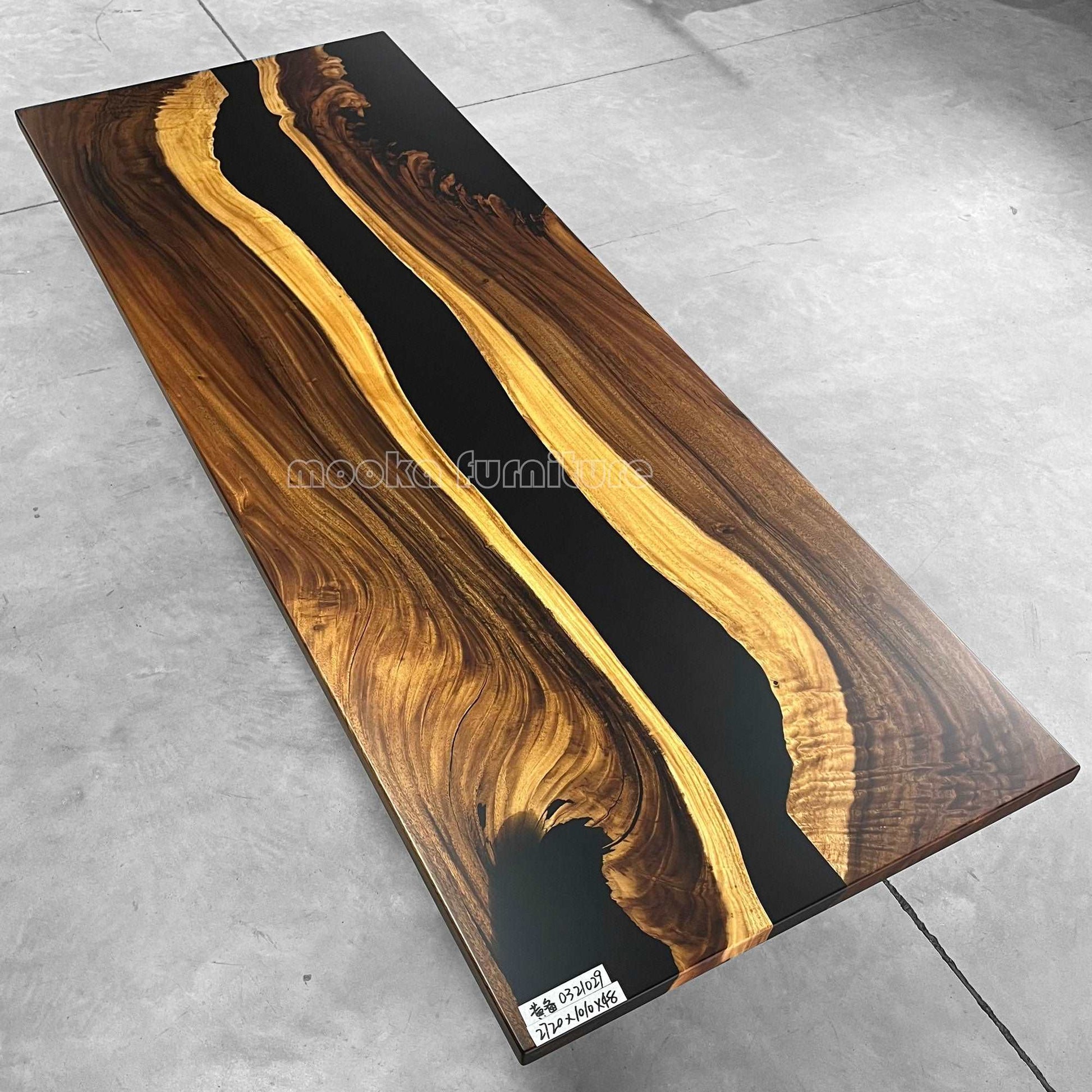 Black resin wood dining river table