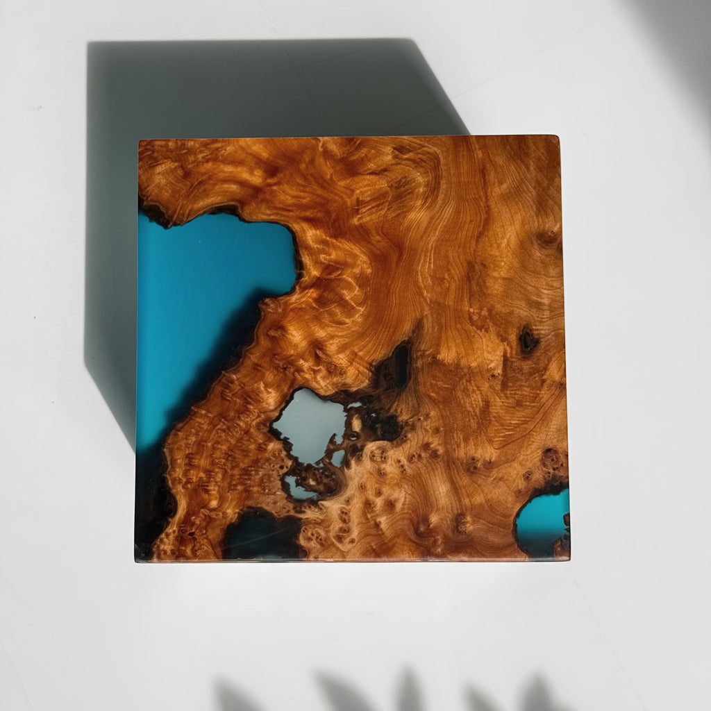 Handmade exotic burl  wood sofa armrest tray  waterfall design couch cup holder best gift for the one you love