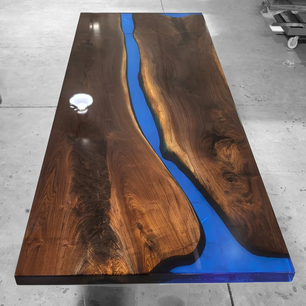 Unique blue epoxy river table with black walnut wood dining table 8 - MOOKA FURNITURE