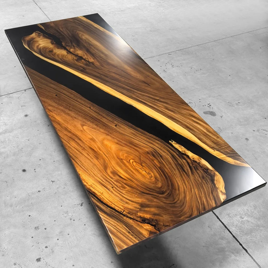 120 inch black resin river wood dining table for 10-12 people - MOOKA FURNITURE