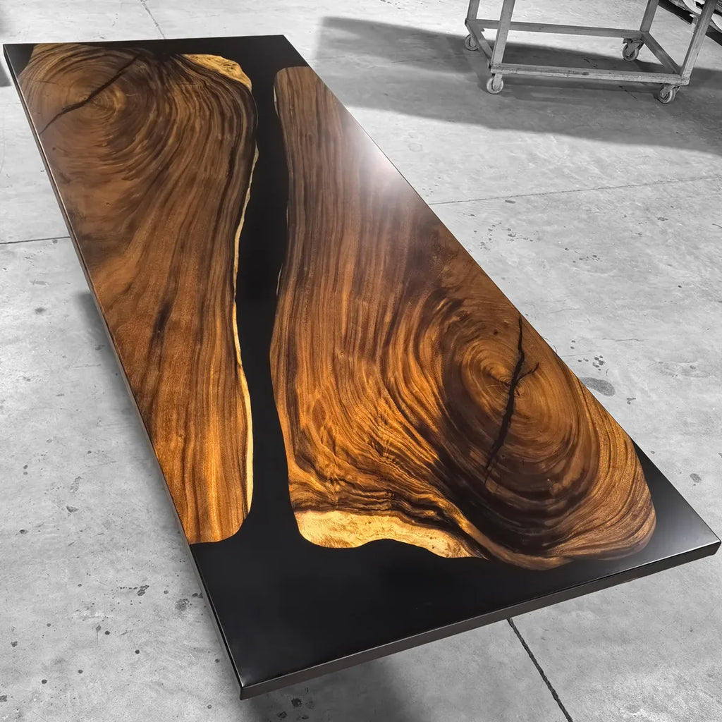 120 inch black resin river table large wood dining table for 10-12 people - MOOKA FURNITURE