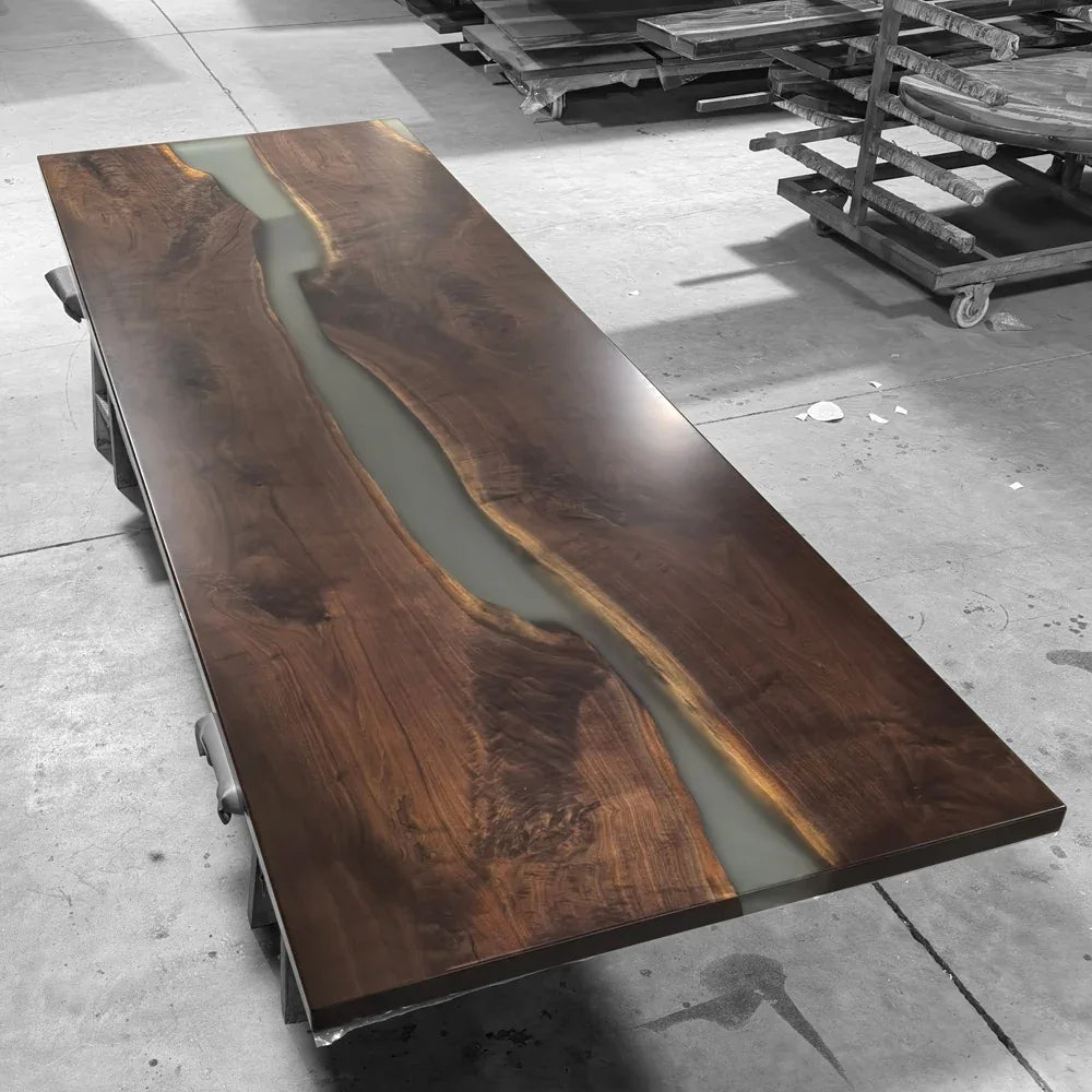 12feet dark brown black walnut river table for 12-14 people