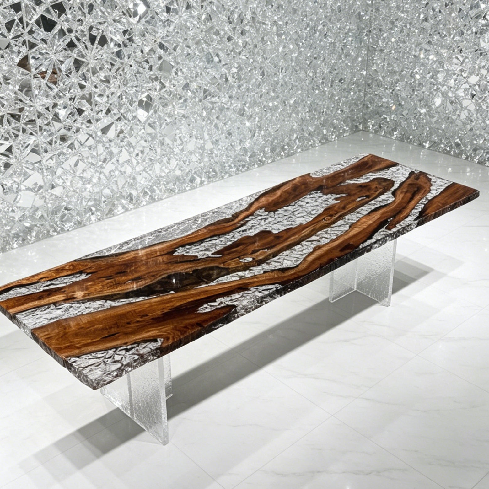 Luxury crystal epoxy with campho rwood dining table river table for 8-10 people