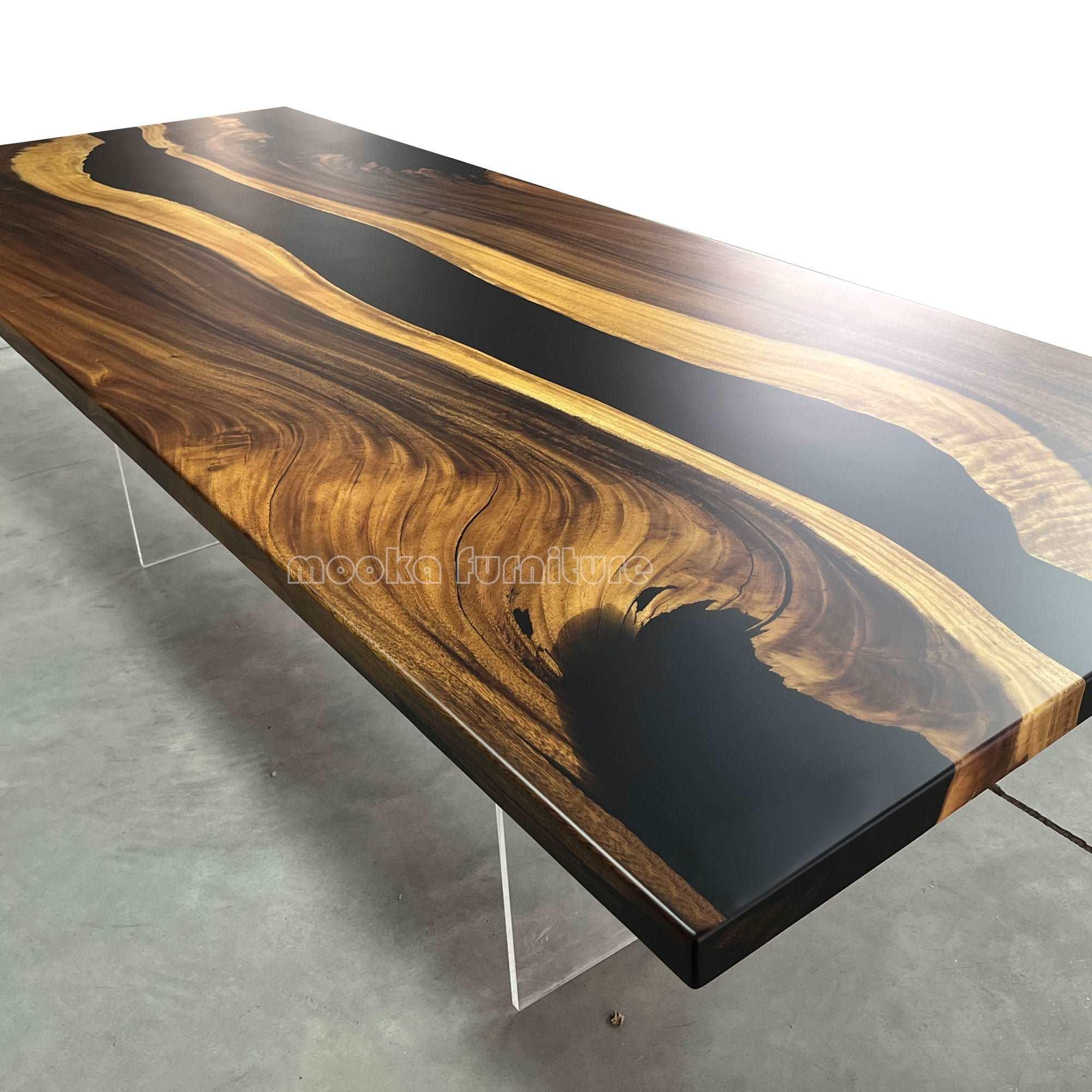 107 inch black resin wood dining table for 8 10 - MOOKA FURNITURE
