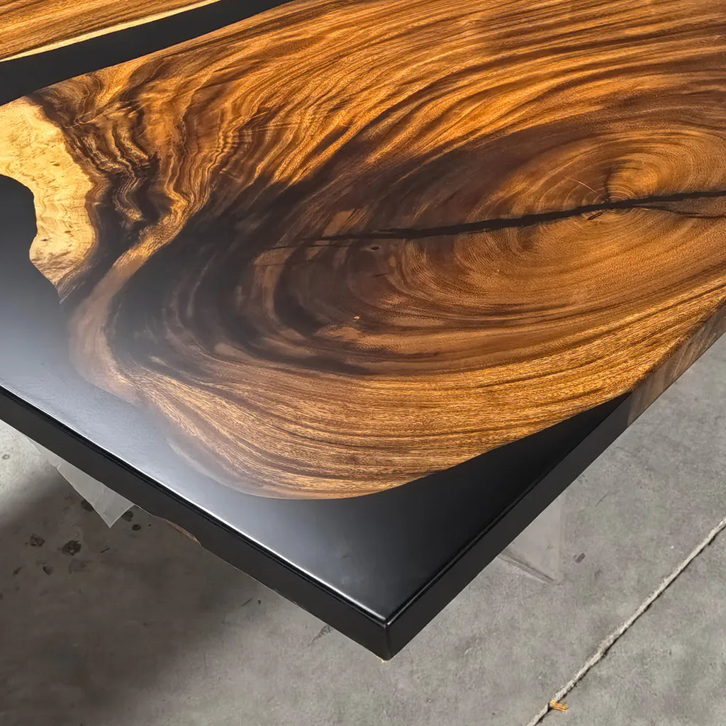 120 inch black resin river table large wood dining table for 10-12 people - MOOKA FURNITURE