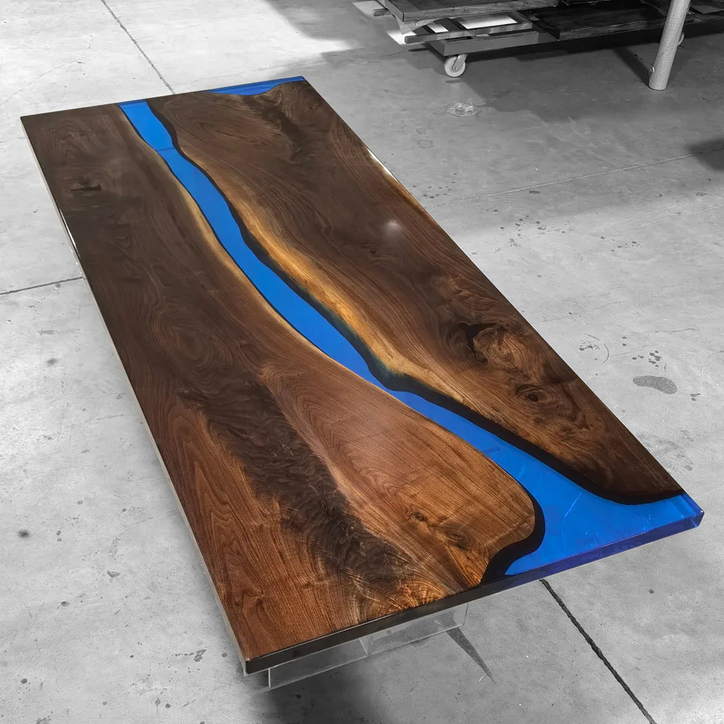 Unique blue epoxy river table with black walnut wood dining table 8 - MOOKA FURNITURE