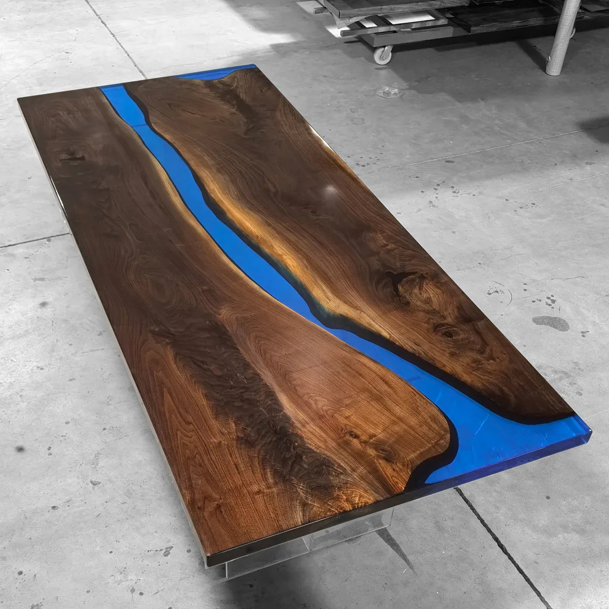 Unique blue epoxy river table with black walnut wood dining table 8 - MOOKA FURNITURE