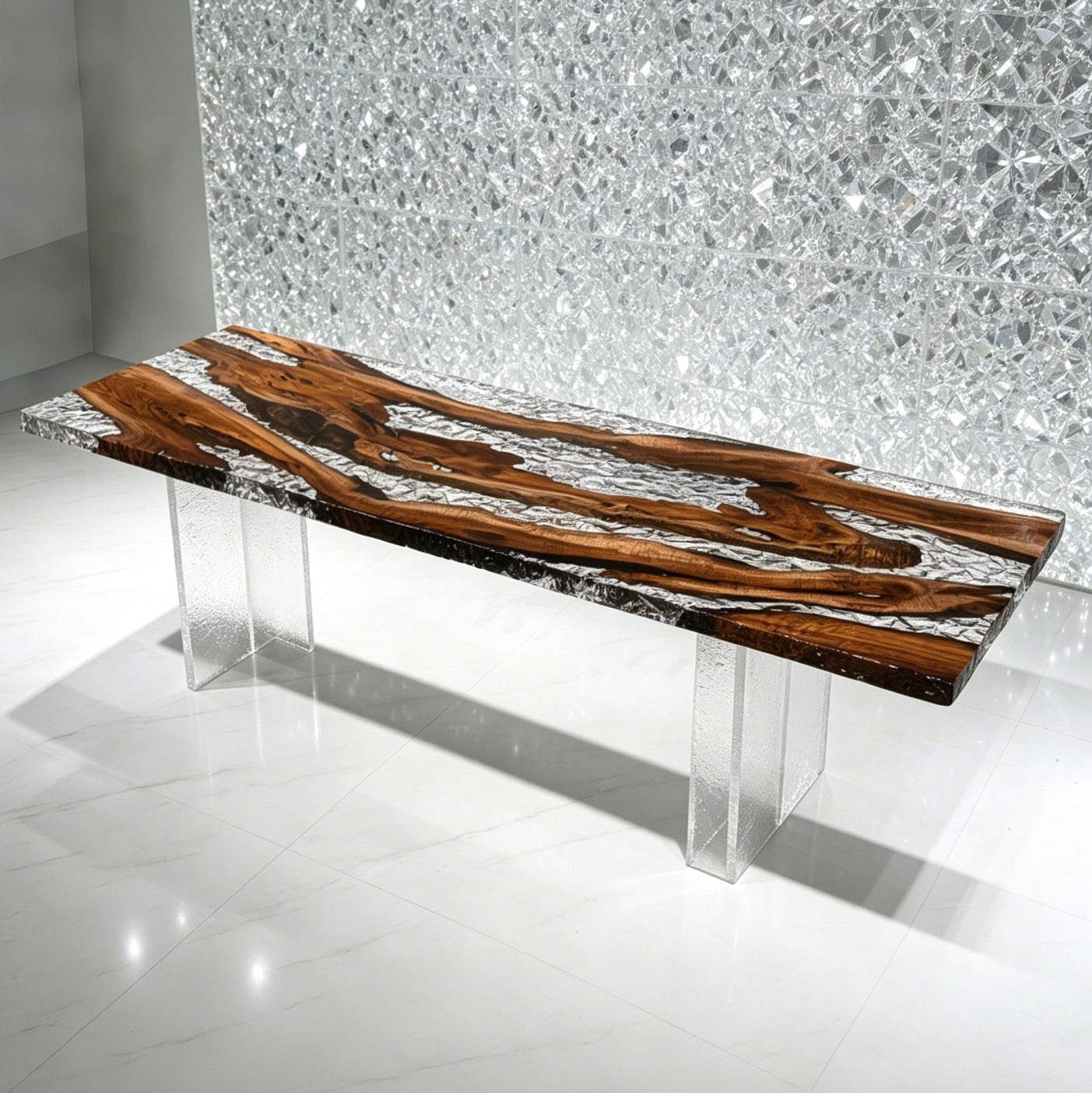 Luxury crystal epoxy with campho rwood dining table river table for 8-10 people