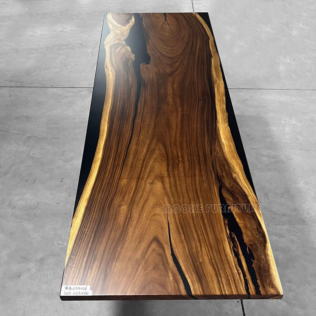 Luxury live edge solid wood black resin dining river table for 10-12 person - MOOKA FURNITURE