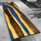 14feet long dining table for 14-16 people unique art style natural wood blue epoxy river table large size - MOOKA FURNITURE