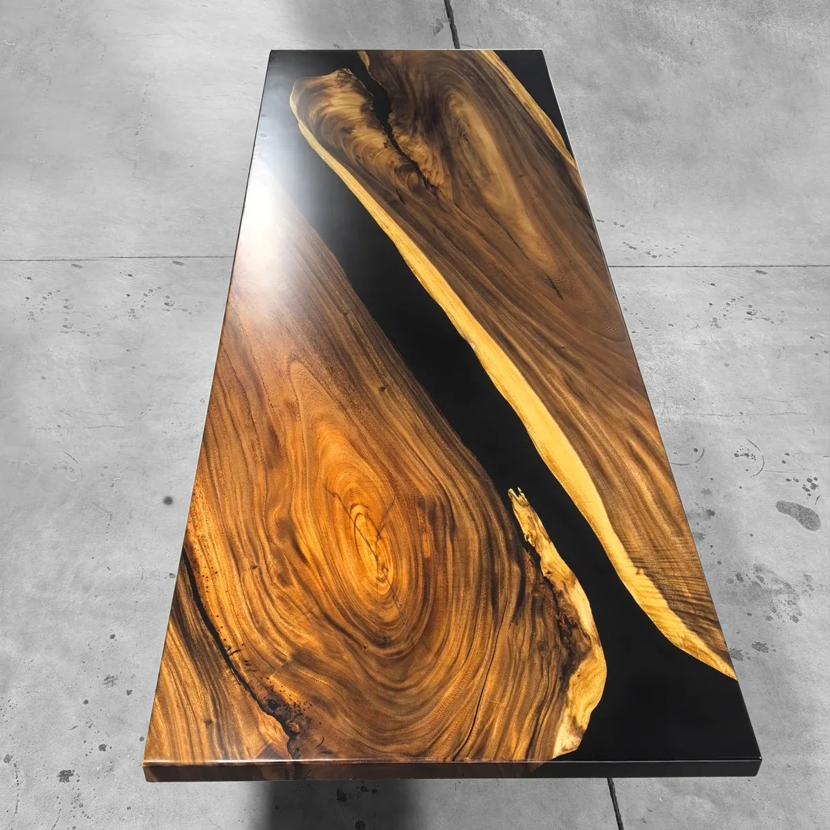 120 inch black resin river wood dining table for 10-12 people - MOOKA FURNITURE
