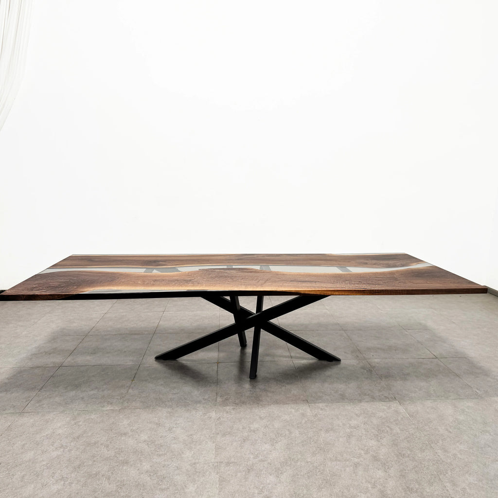 Custom made 10ft Black walnut river table with base - MOOKA FURNITURE