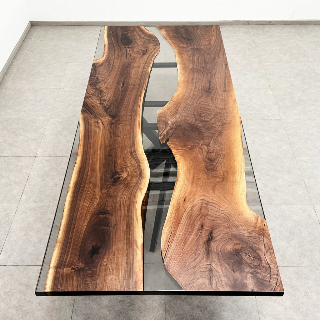 Custom made 10ft Black walnut river table with base - MOOKA FURNITURE
