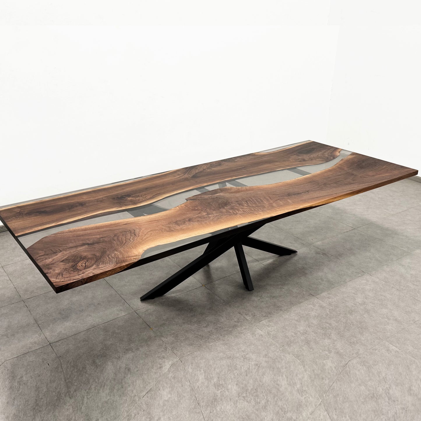 Custom made 10ft Black walnut river table with base