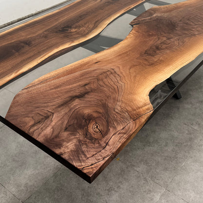 Custom made 10ft Black walnut river table with base